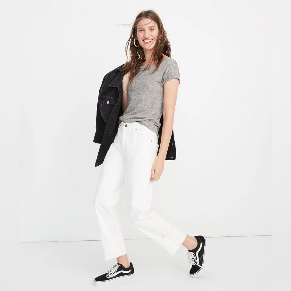 Madewell M.i.h Phoebe Original Boyfriend Raw Hem Jeans In Chalk 25